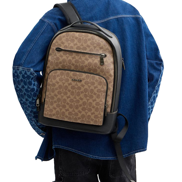 Coach Ethan Backpack In Signature Canvas Tan Black # CV919