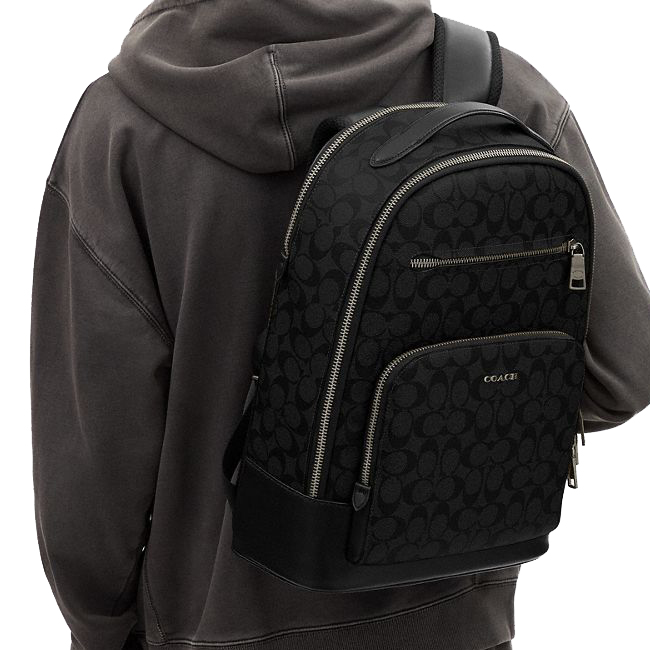 Coach Ethan Backpack In Signature Canvas Gunmetal Black Black # CL962