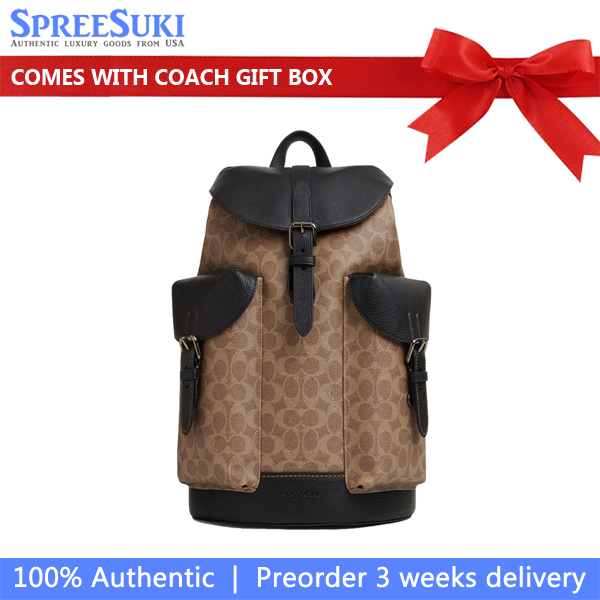 Coach Warner Backpack In Signature Canvas Tan Black # CW211