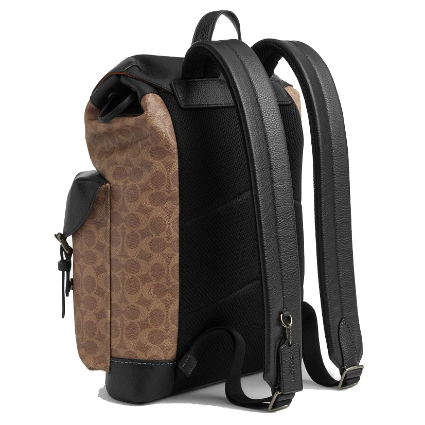 Coach Warner Backpack In Signature Canvas Tan Black # CW211