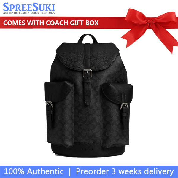 Coach Warner Backpack In Signature Canvas Gunmetal Charcoal Black # CW211