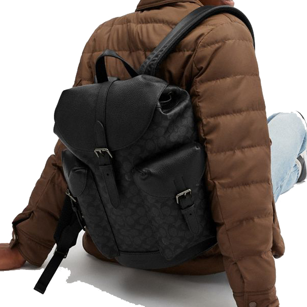 Coach Warner Backpack In Signature Canvas Gunmetal Charcoal Black # CW211