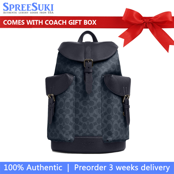 Coach Warner Backpack In Signature Canvas Gunmetal Denim Midnight Navy # CW211