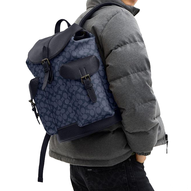 Coach Warner Backpack In Signature Canvas Gunmetal Denim Midnight Navy # CW211