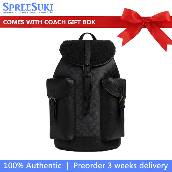 Coach Warner Backpack In Signature Canvas Black Copper Charcoal Black # CY781