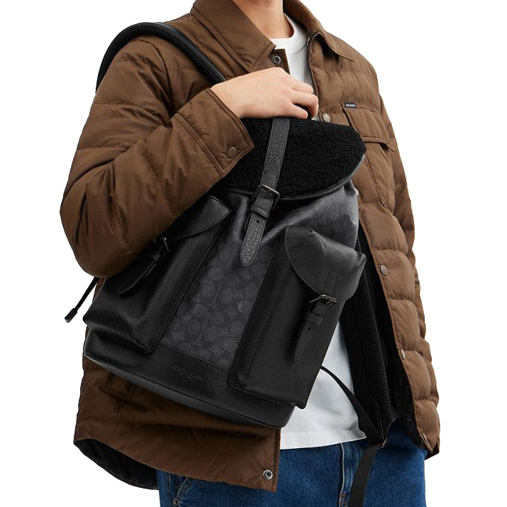 Coach Warner Backpack In Signature Canvas Black Copper Charcoal Black # CY781