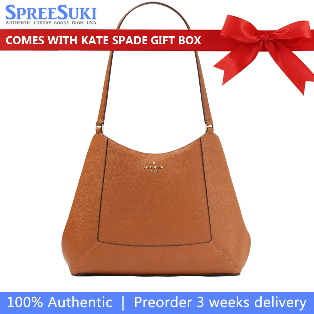 Kate Spade Lena Pebbled Leather Triple Compartment Shoulder Bag Tote Warm Gingerbread # KH435