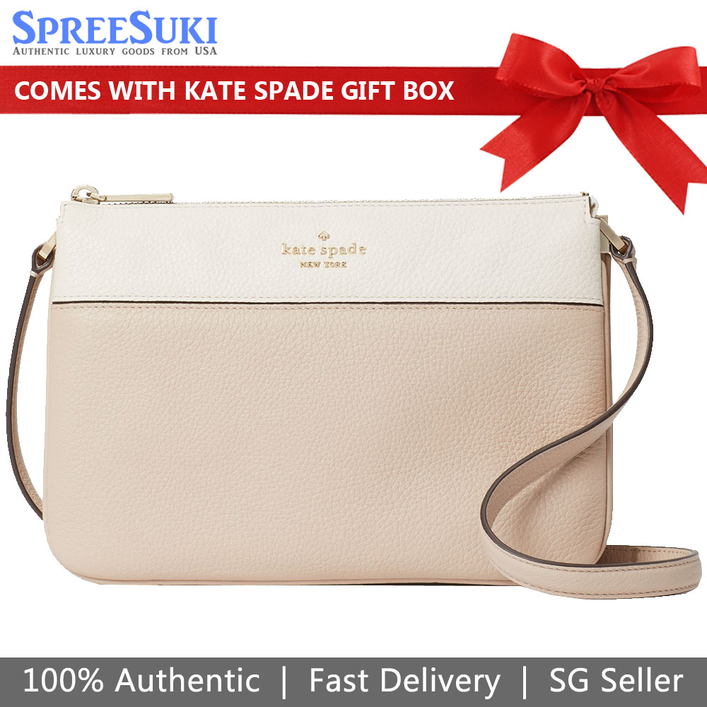 Kate Spade Crossbody Bag Leila Colorblock Triple Gusset Crossbody Light Sand Off White Beige # WKR00423D2