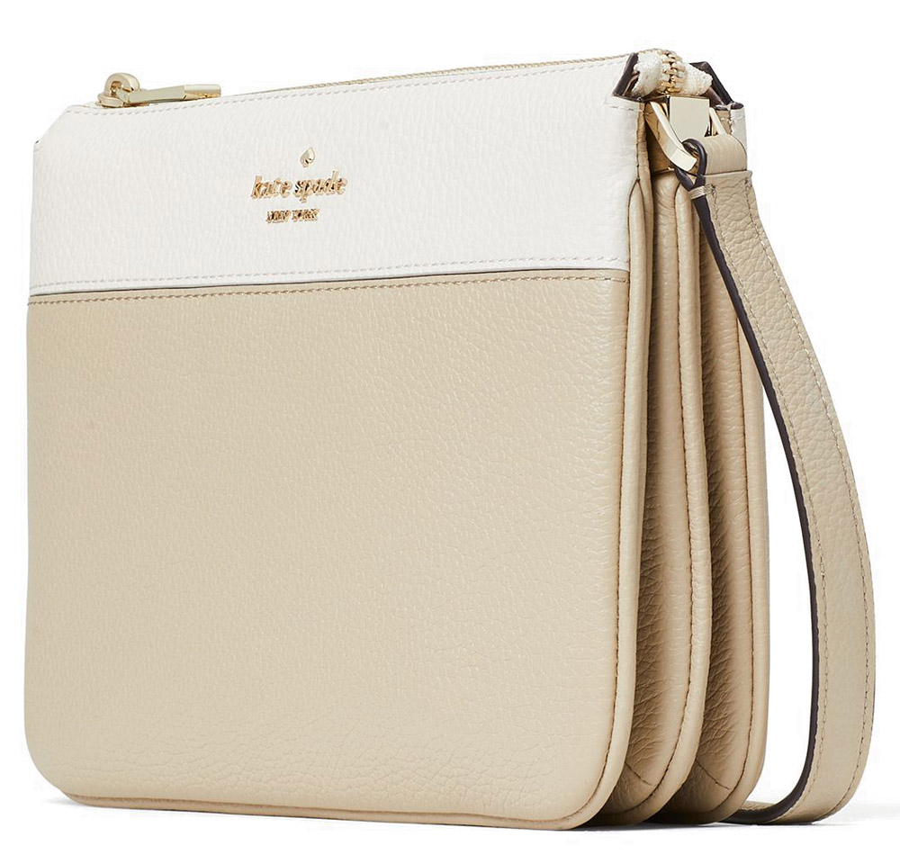 Kate Spade Crossbody Bag Leila Colorblock Triple Gusset Crossbody Light Sand Off White Beige # WKR00423D2