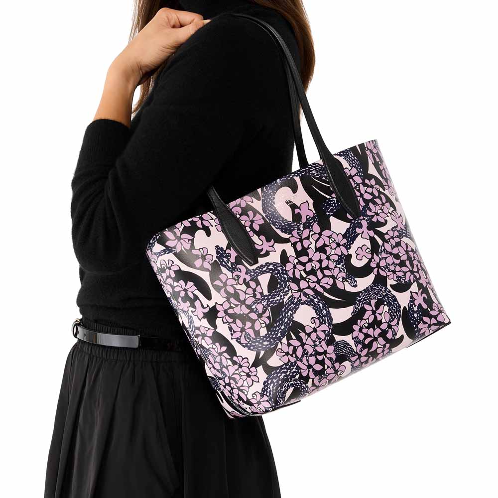 Kate Spade Snake Garden Printed Reversible Tote Pink Multi # KI976