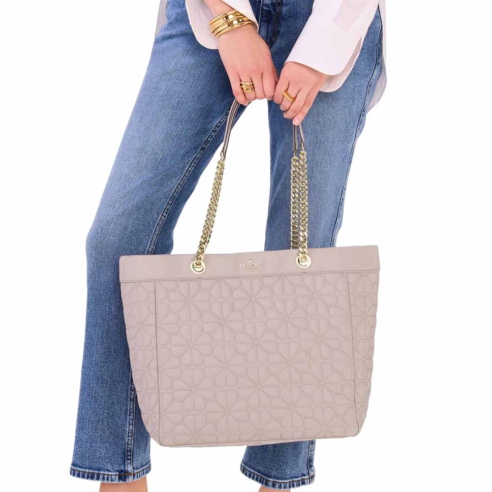 Kate Spade Spade Flower Quilted Nylon Xl Tote Cozy Grey # KK074