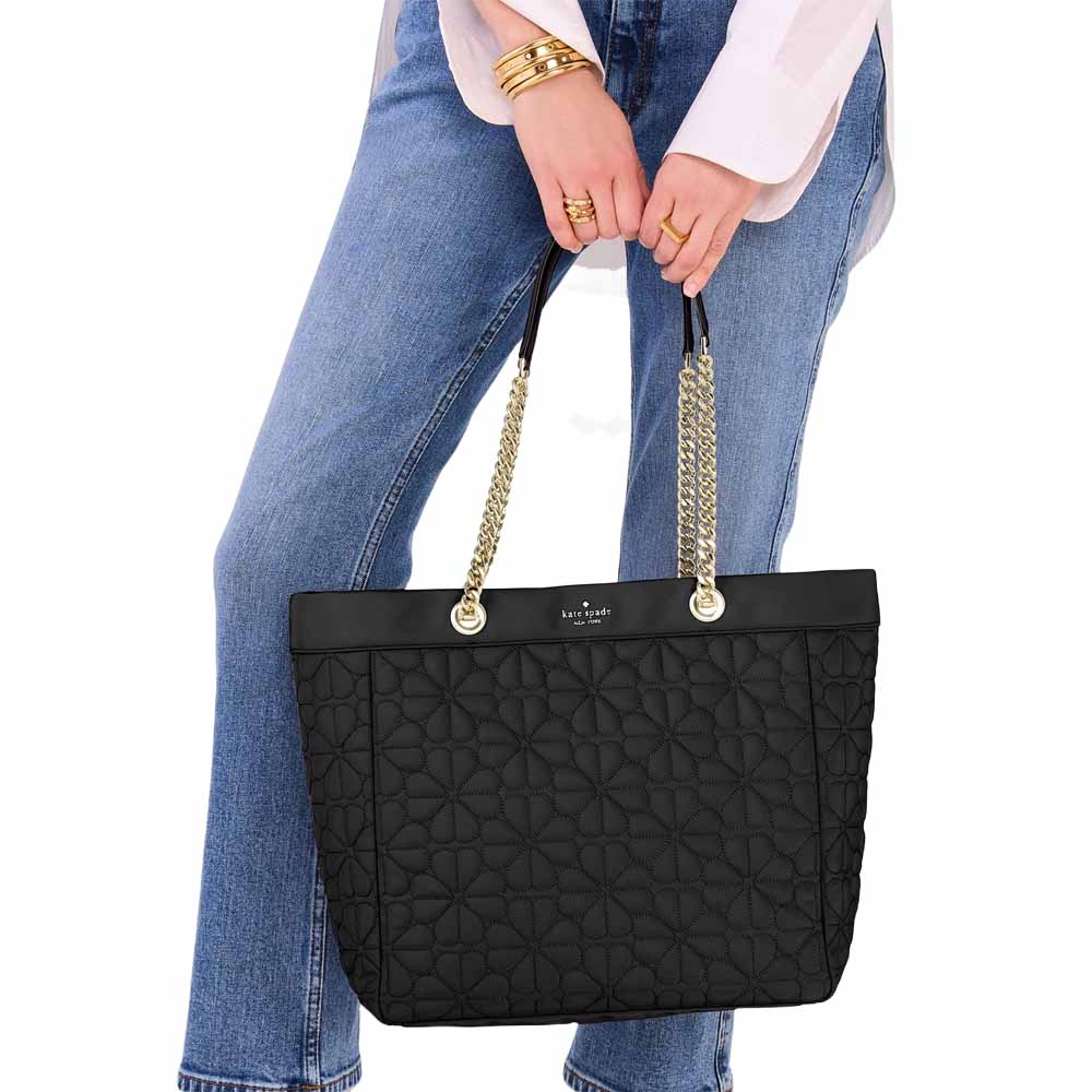 Kate Spade Spade Flower Quilted Nylon Xl Tote Black # KK074