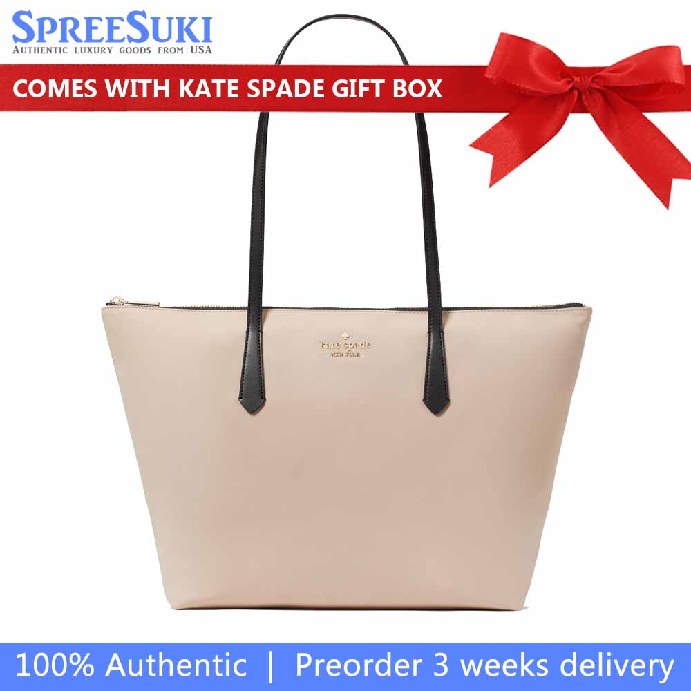 Kate Spade Kitt Nylon Medium Tote Warm Beige Multi # KG460