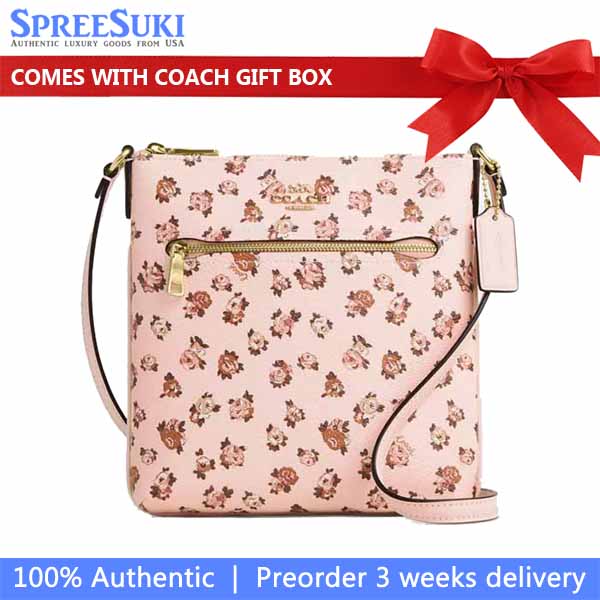 Coach Mini Rowan File Bag With Rose Print Blush Multi # CAB05