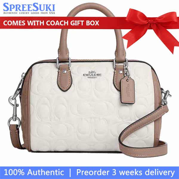 Coach Mini Rowan Crossbody Bag In Blocked Signature Leather Silver Chalk Taupe # CY744