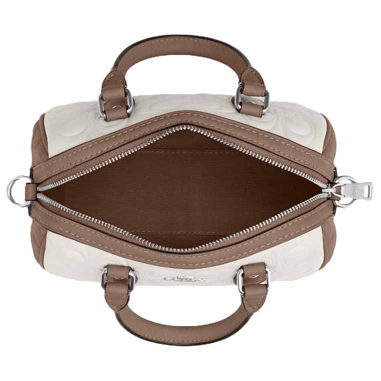 Coach Mini Rowan Crossbody Bag In Blocked Signature Leather Silver Chalk Taupe # CY744