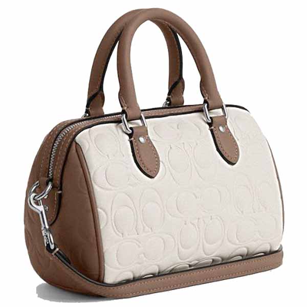 Coach Mini Rowan Crossbody Bag In Blocked Signature Leather Silver Chalk Taupe # CY744