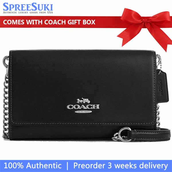 Coach Flap Clutch Crossbody Silver Black # CP034