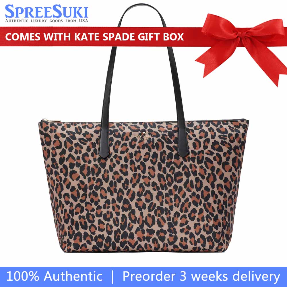 Kate Spade Kitt Nylon Leopard Extra Large Tote Brown Multi # KH395