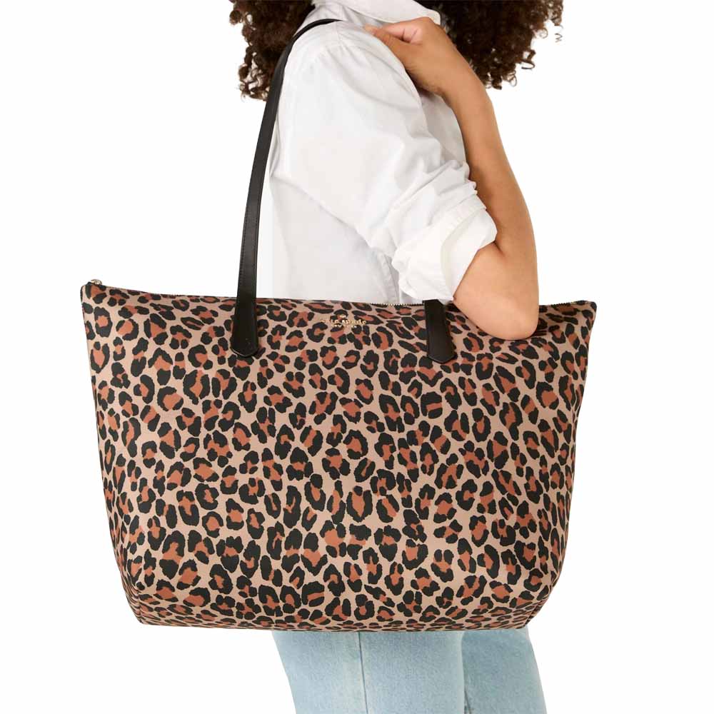 Kate Spade Kitt Nylon Leopard Extra Large Tote Brown Multi # KH395