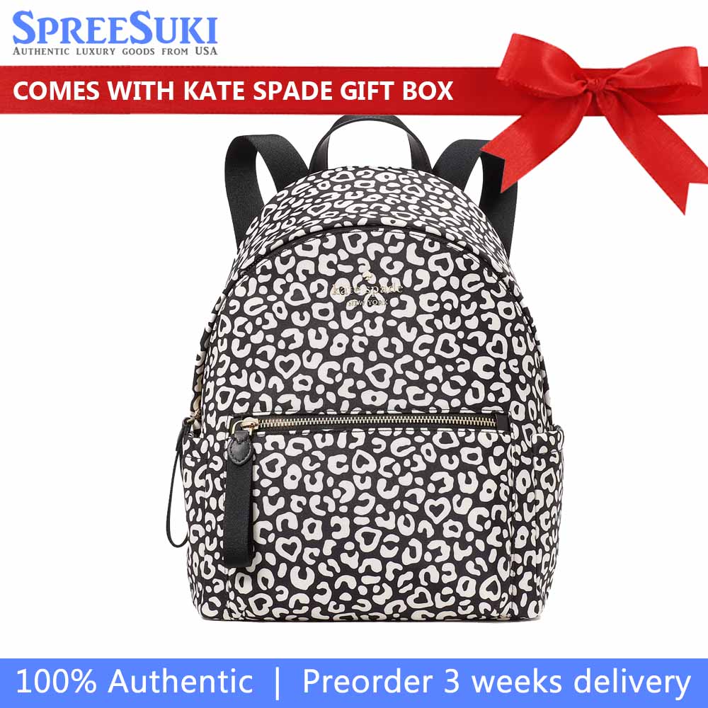 Kate Spade Chelsea Leopard Heart Medium Backpack Black Multi # KF338