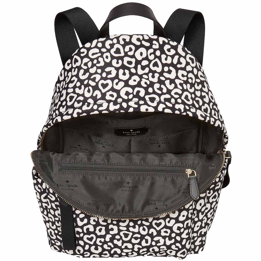 Kate Spade Chelsea Leopard Heart Medium Backpack Black Multi # KF338