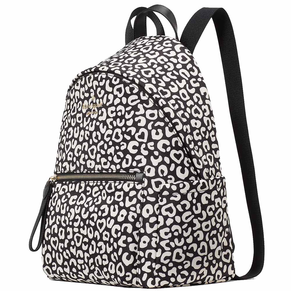 Kate Spade Chelsea Leopard Heart Medium Backpack Black Multi # KF338