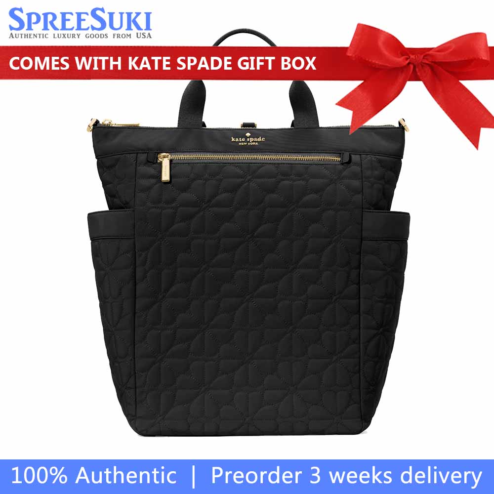 Kate Spade Spade Flower Quilted Fabric Convertible Backpack Black # KK161