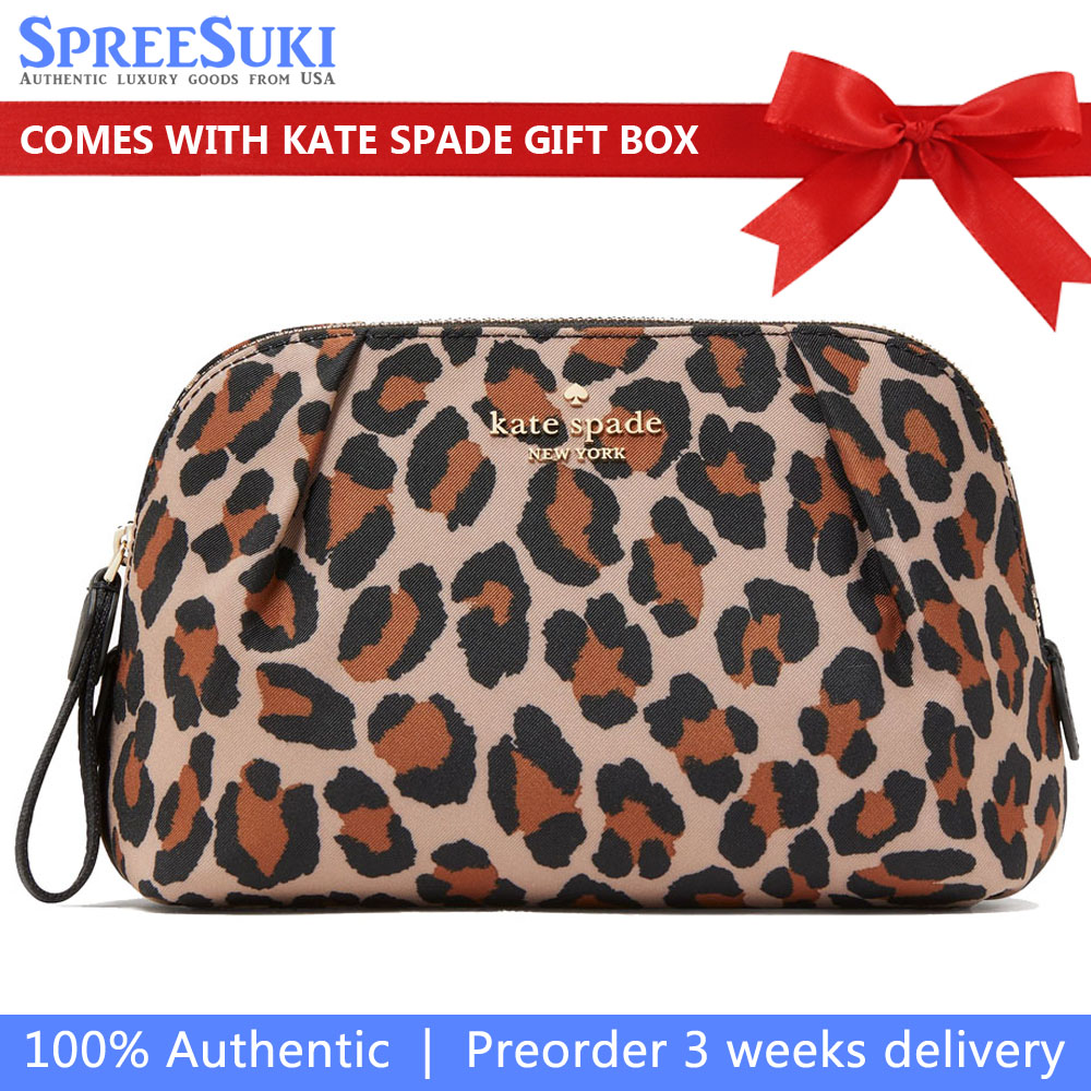 Kate Spade Chelsea Spotted Leopard Cosmetic Pouch Bag Brown # KH755