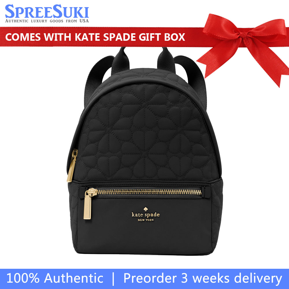 Kate Spade Spade Flower Quilted Fabric Small Backpack Black # KK158