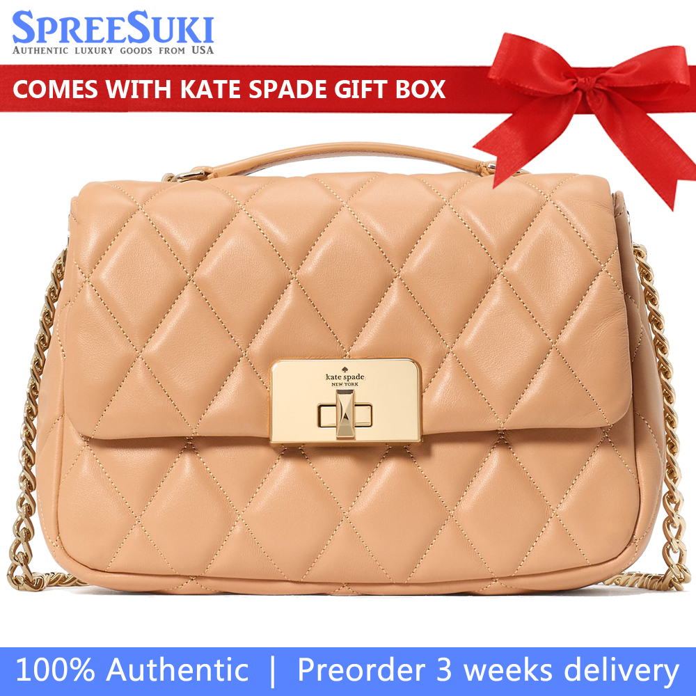 Kate Spade Carey Quilted Small Flap Crossbody Tiramisu Mousse # KJ949