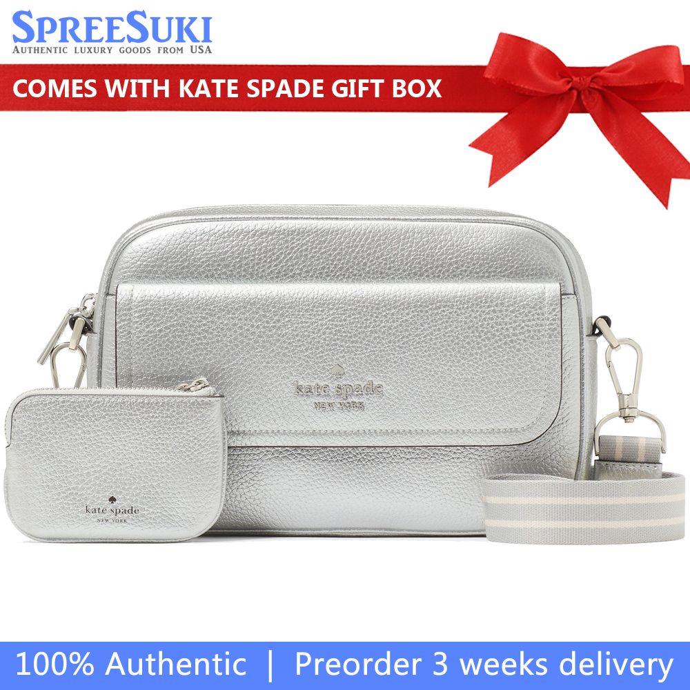 Kate Spade Rosie Metallic Small Flap Camera Bag Deco Silver # KI899