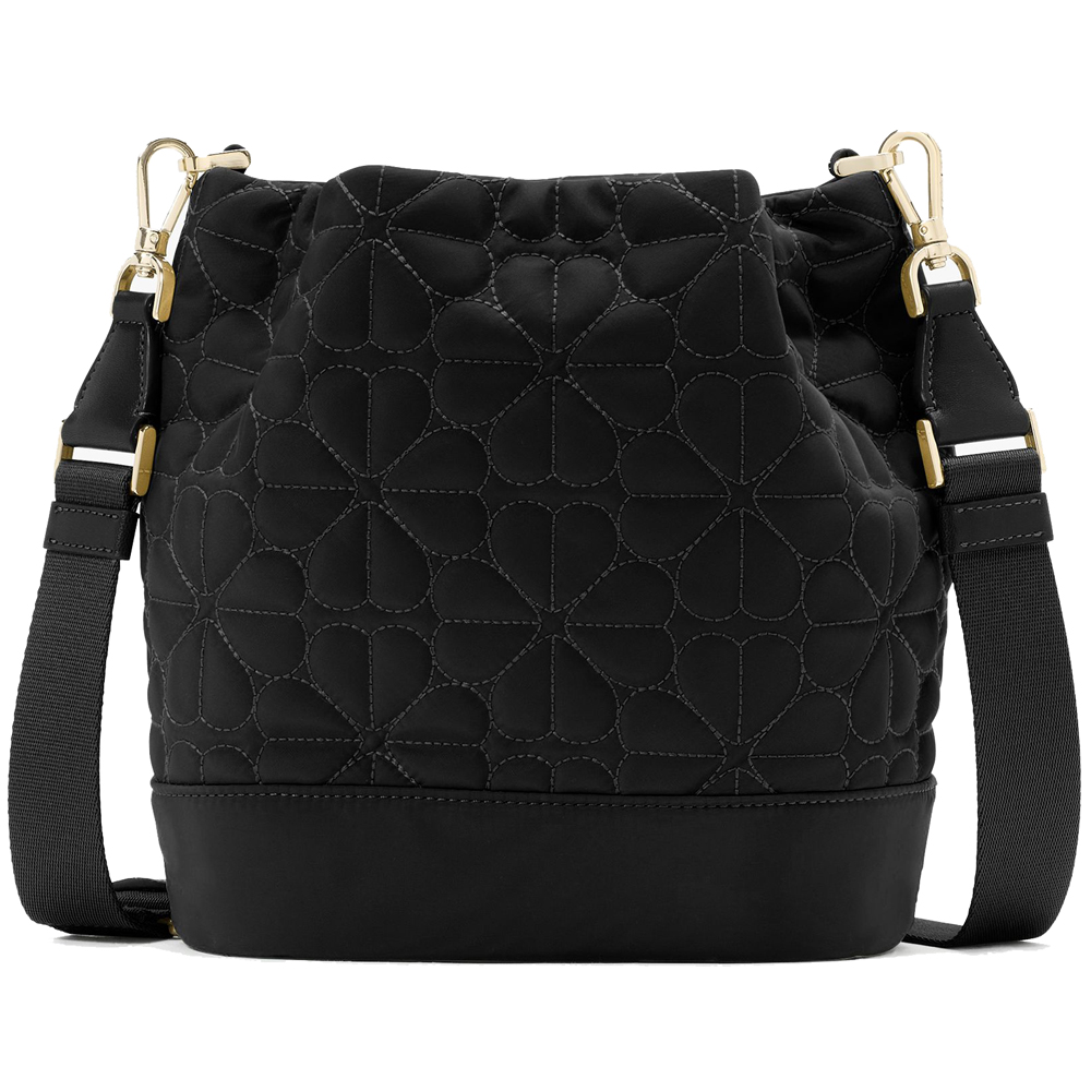 Kate Spade Spade Flower Quilted Fabric Bucket Bag Black # KK076