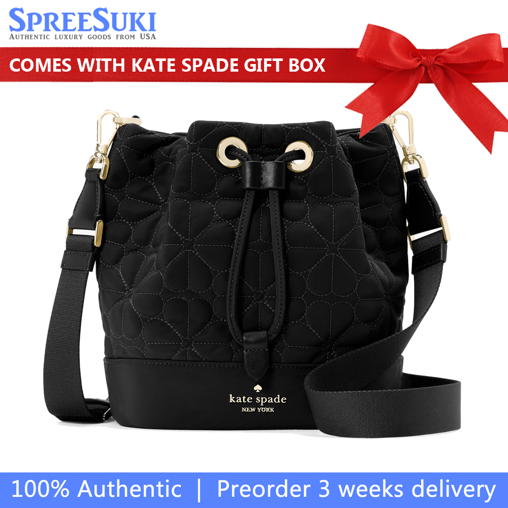 Kate Spade Spade Flower Quilted Fabric Bucket Bag Black # KK076