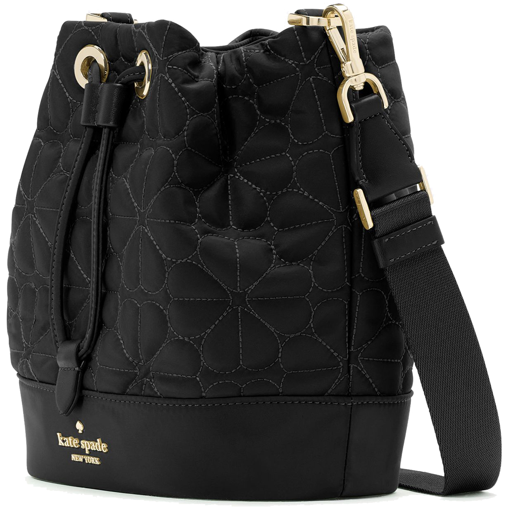 Kate Spade Spade Flower Quilted Fabric Bucket Bag Black # KK076