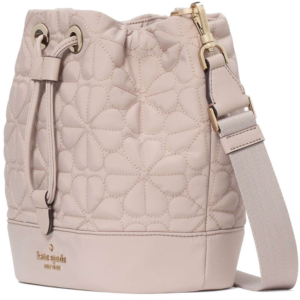 Kate Spade Spade Flower Quilted Fabric Bucket Bag Cozy Grey # KK076