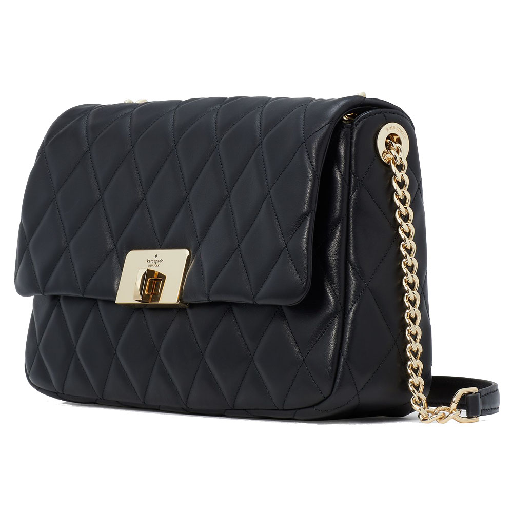 Kate Spade Carey Smooth Quilted Flap Shoulder Bag Black # KH228