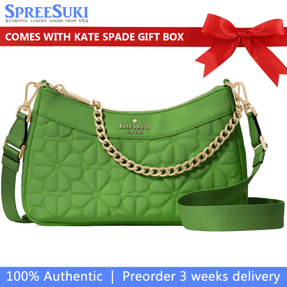 Kate Spade Spade Flower Quilted Fabric Convertible Crossbody Ks Green # KK077