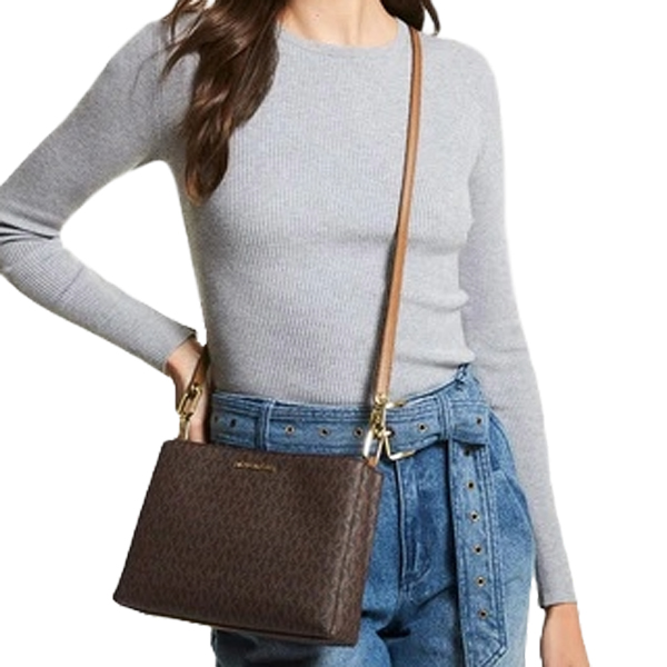 Michael Kors Trisha Medium Triple Compartment Crossbody Bag Sling Brown # 35H1G9TC8B