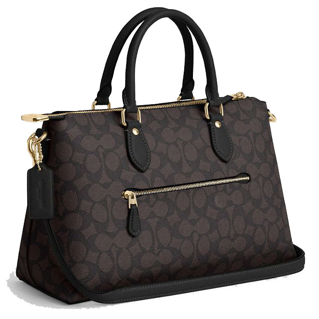 Coach Georgia Satchel Bag In Signature Canvas Walnut Black # CW422