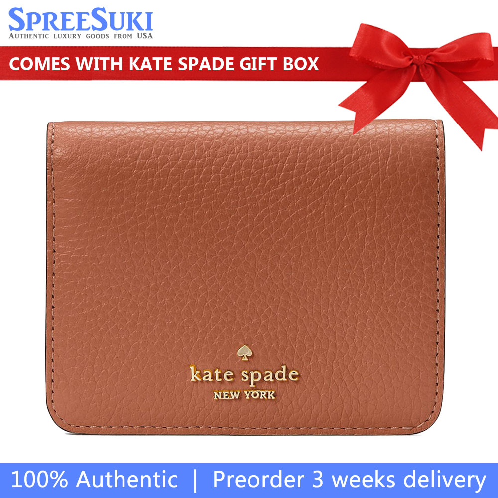 Kate Spade Small Wallet Lena Pebbled Leather Small Slim Bifold Wallet Warm Gingerbread Brown # KH788