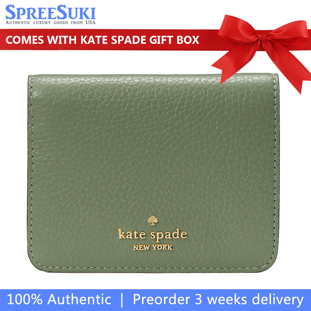 Kate Spade Small Wallet Lena Pebbled Leather Small Slim Bifold Wallet Romaine # KH788