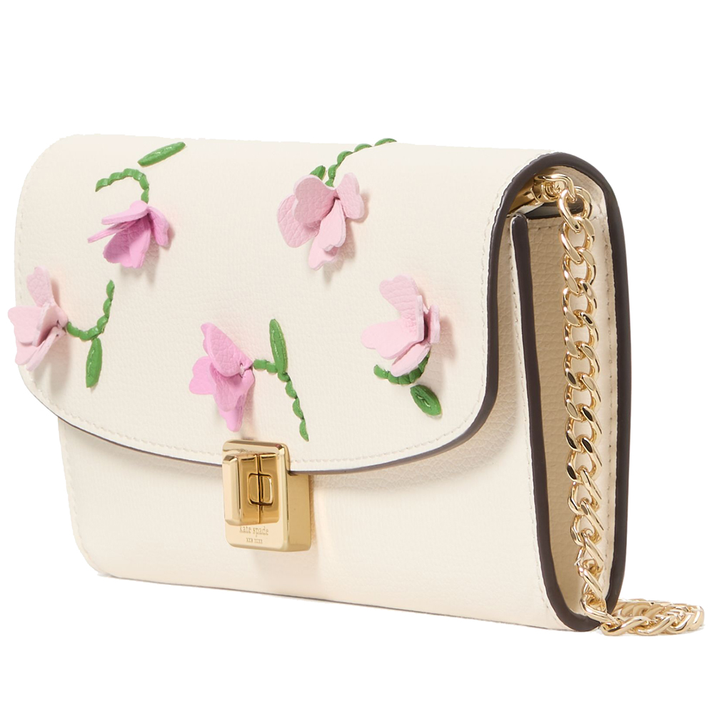 Kate Spade Phoebe Floral Applique Turnlock Wallet-On-Chain Meringue Multi # KK251