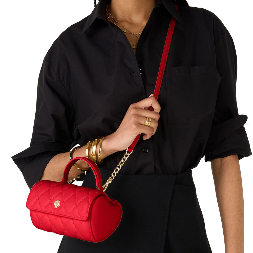 Kate Spade Heart Barrel Quilted Crossbody Ruby Red # KK175