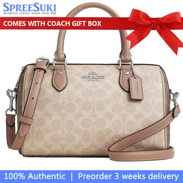 Coach Rowan Satchel Bag In Blocked Signature Canvas Silver Sand Taupe Multi # CW377