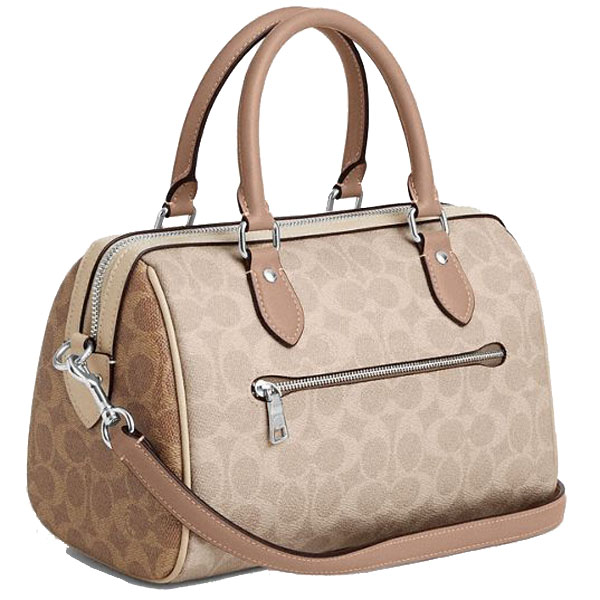 Coach Rowan Satchel Bag In Blocked Signature Canvas Silver Sand Taupe Multi # CW377