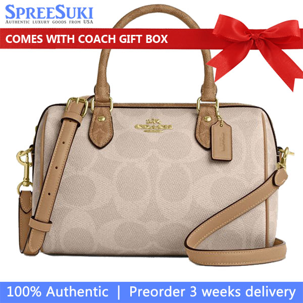 Coach Rowan Satchel Bag In Blocked Signature Canvas Sand Tan # CY679