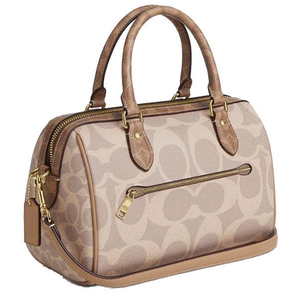 Coach Rowan Satchel Bag In Blocked Signature Canvas Sand Tan # CY679