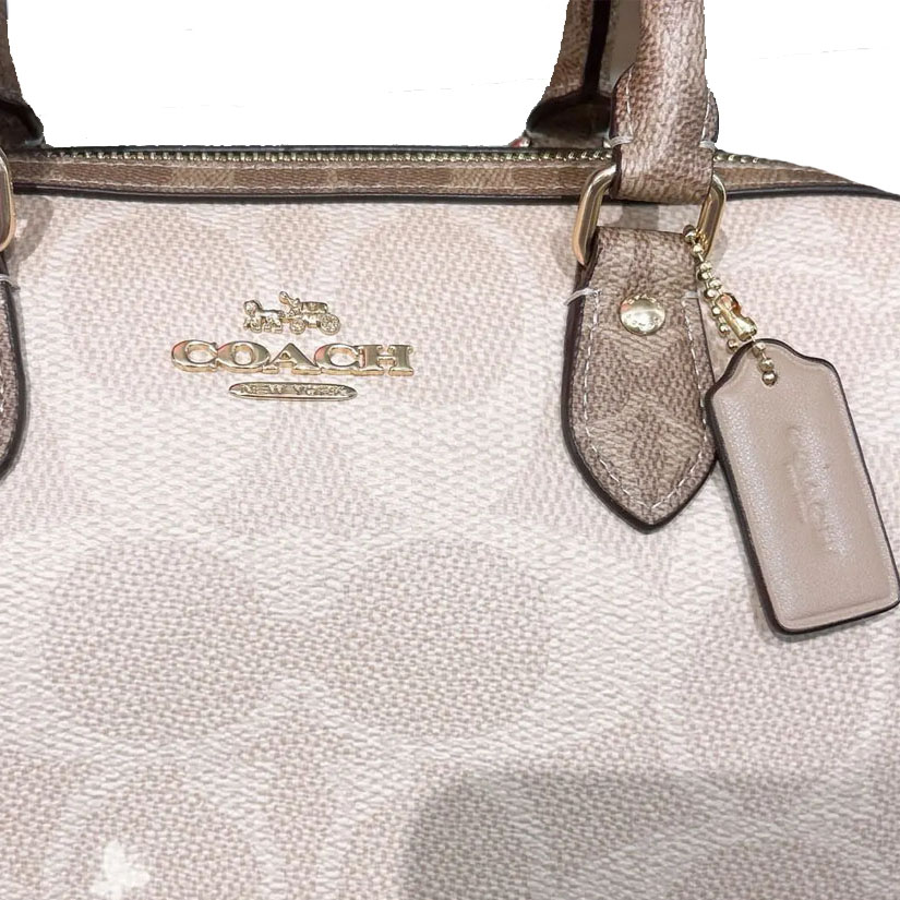 Coach Rowan Satchel Bag In Blocked Signature Canvas Sand Tan # CY679