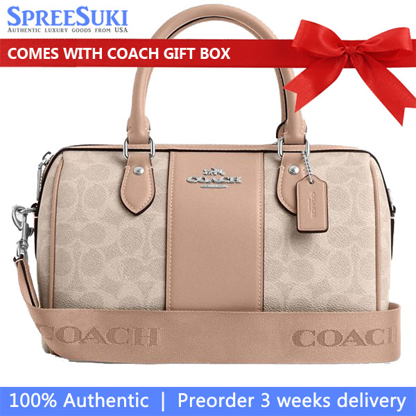 Coach Rowan Satchel Bag In Signature Canvas Sand Taupe # CW376